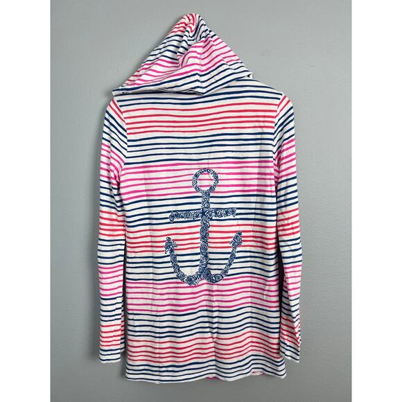 Lilly Pulitzer Women's S Hooded Tunic Top Striped Anchor Nautical Beach Cover Up - Picture 3 of 12